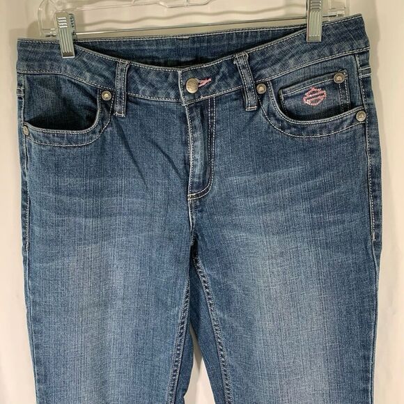 Harley Davidson Jeans Women's 8 Tall Medium Wash Denim Bedazzled Mid Rise Cotton - Picture 2 of 11